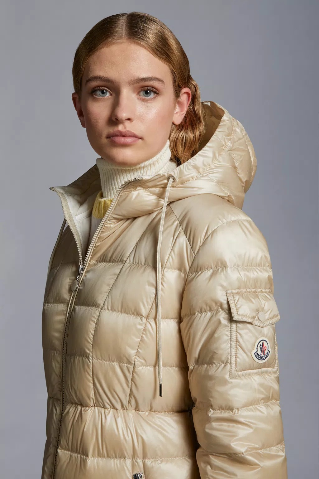 Moncler Amintore Hooded Down Coat In Nude