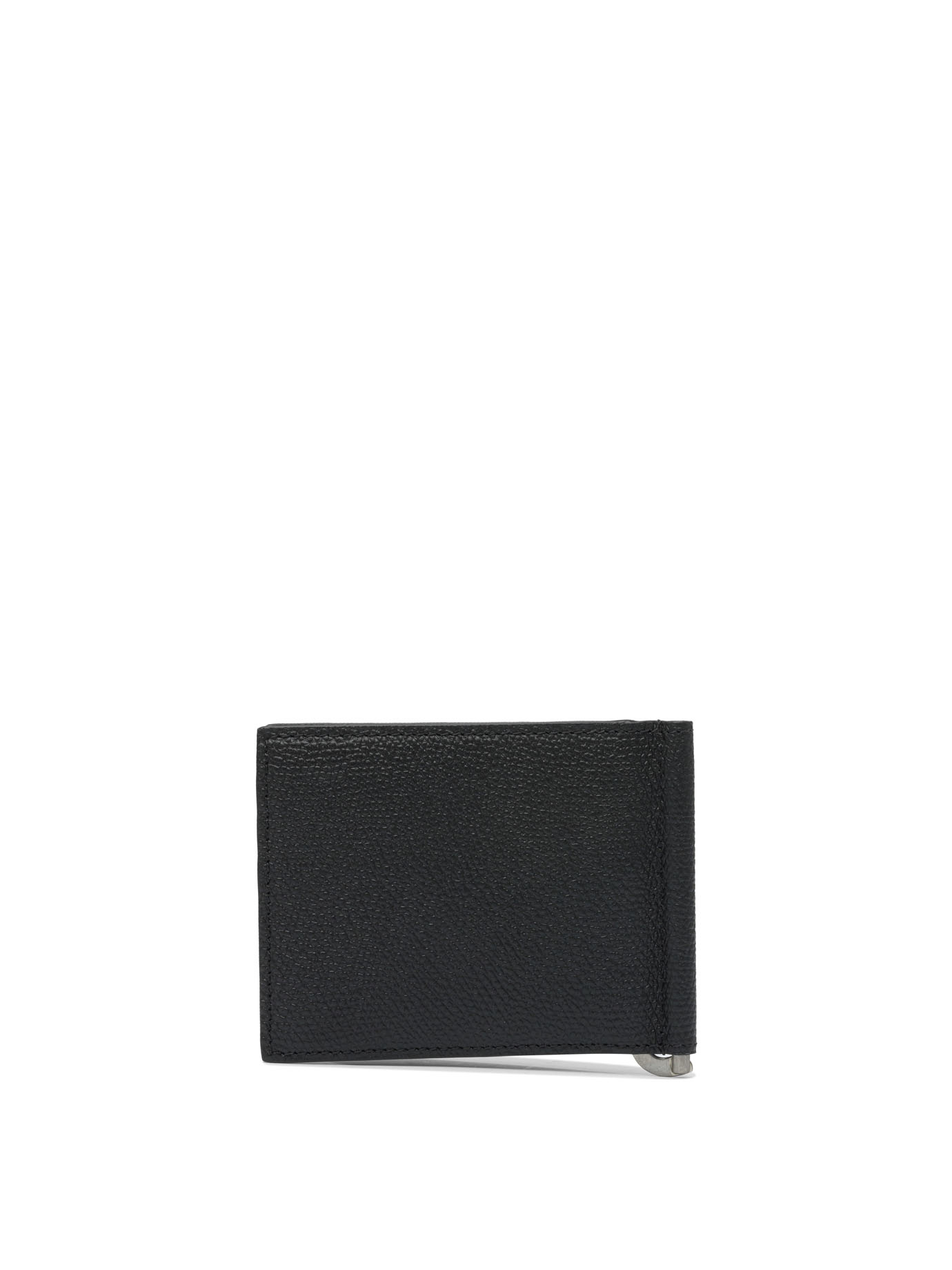Valentino Garavani Vlogo Signature Grainy Calfskin Bi-fold Wallet With Money Clip In Black