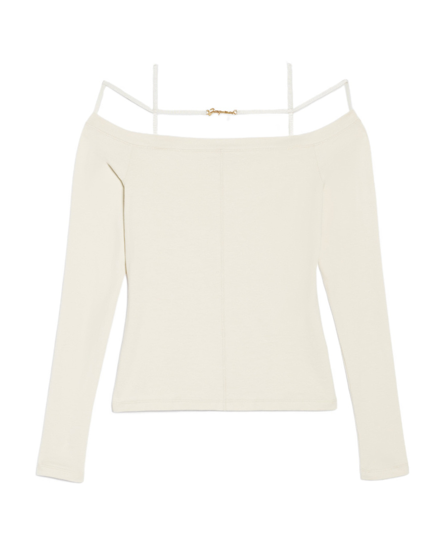 Jacquemus Sierra White Long-sleeve Top With Logo Detail In Jersey Woman In White