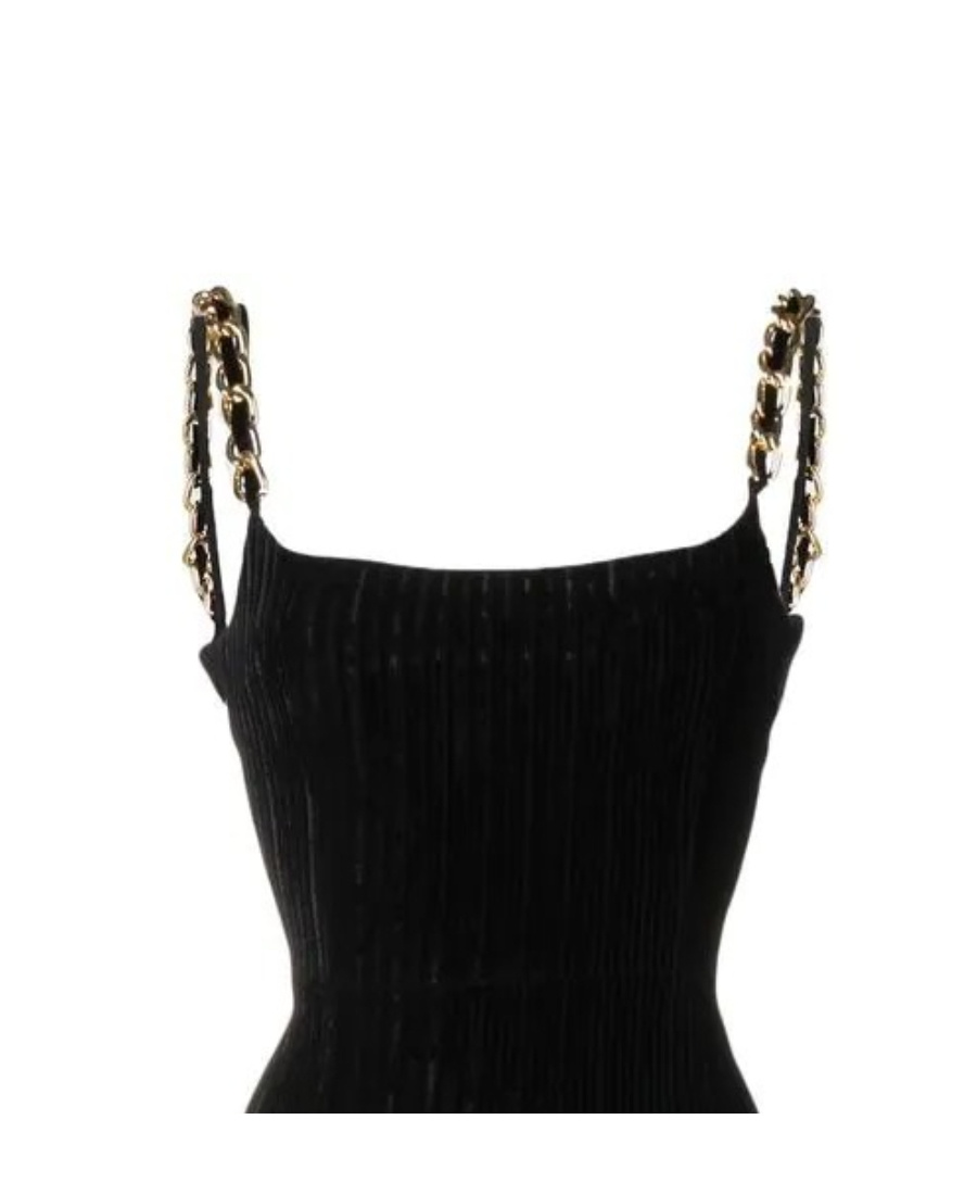 Shop Balmain Striped Velvet Long Dress In Black