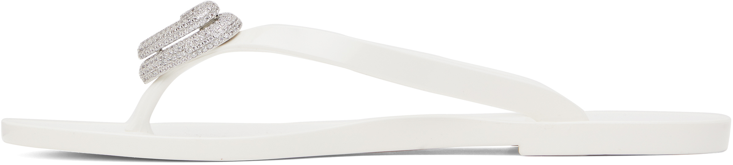 Machmach Mach Mach Double Heart Embellished Flip Flops In White