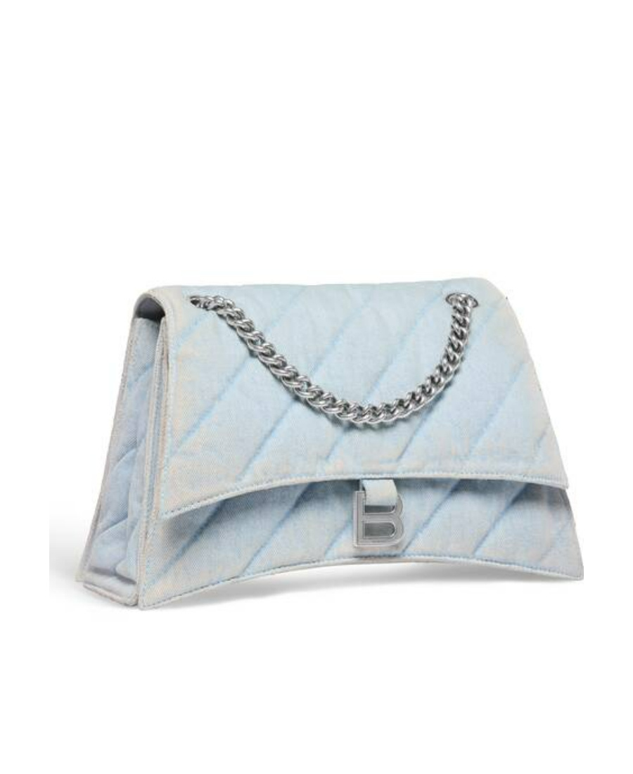 Balenciaga Medium Crush Quilted Denim Shoulder Bag In Blue