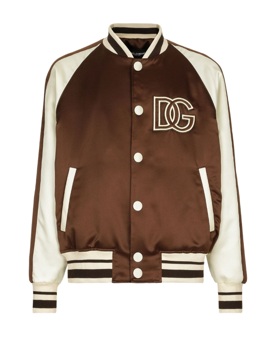 Dolce & Gabbana Technical Satin Jacket With Dg Patch In Brown