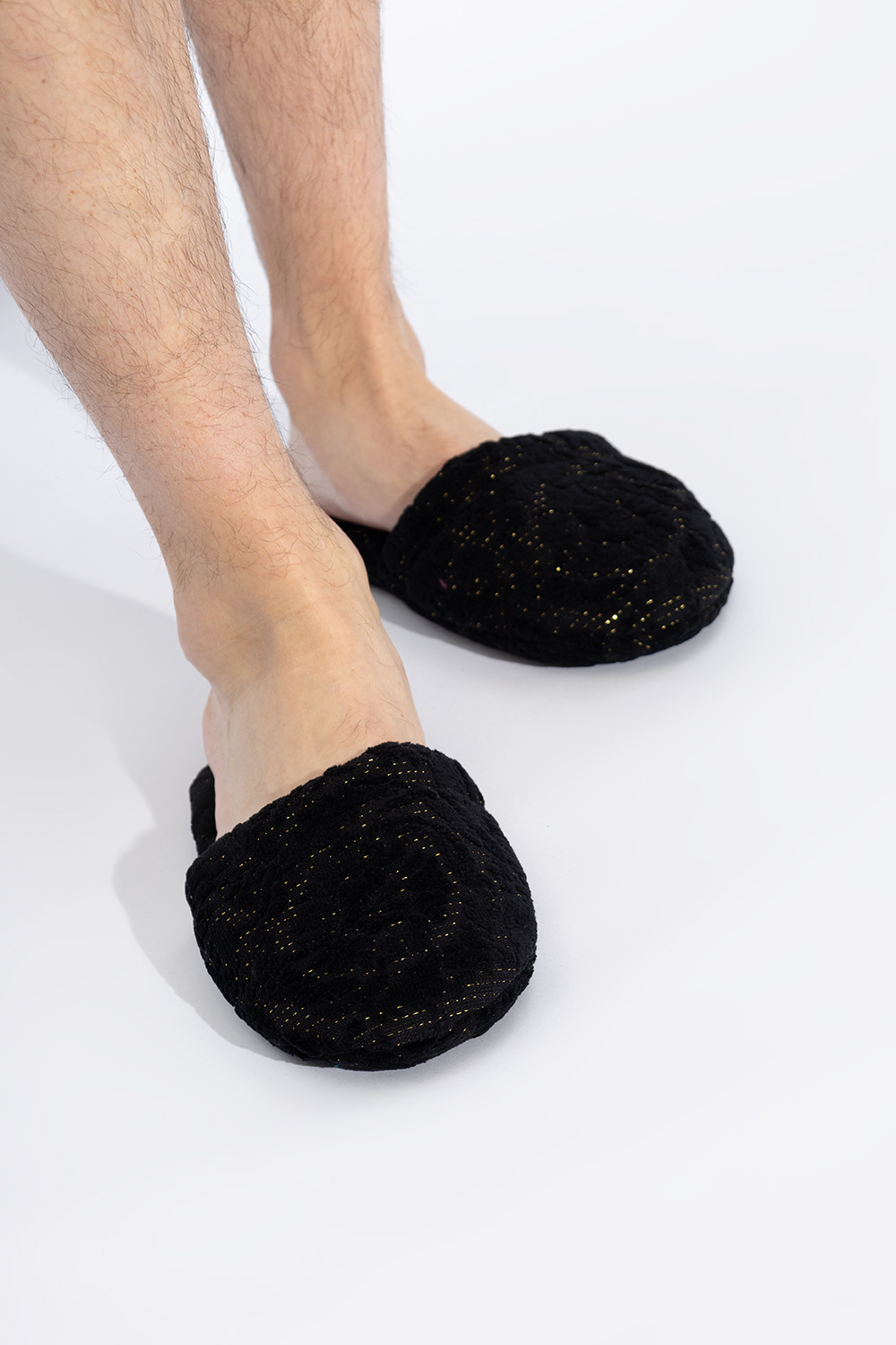 Versace Barocco Lurex Cotton-blend Slippers In Black