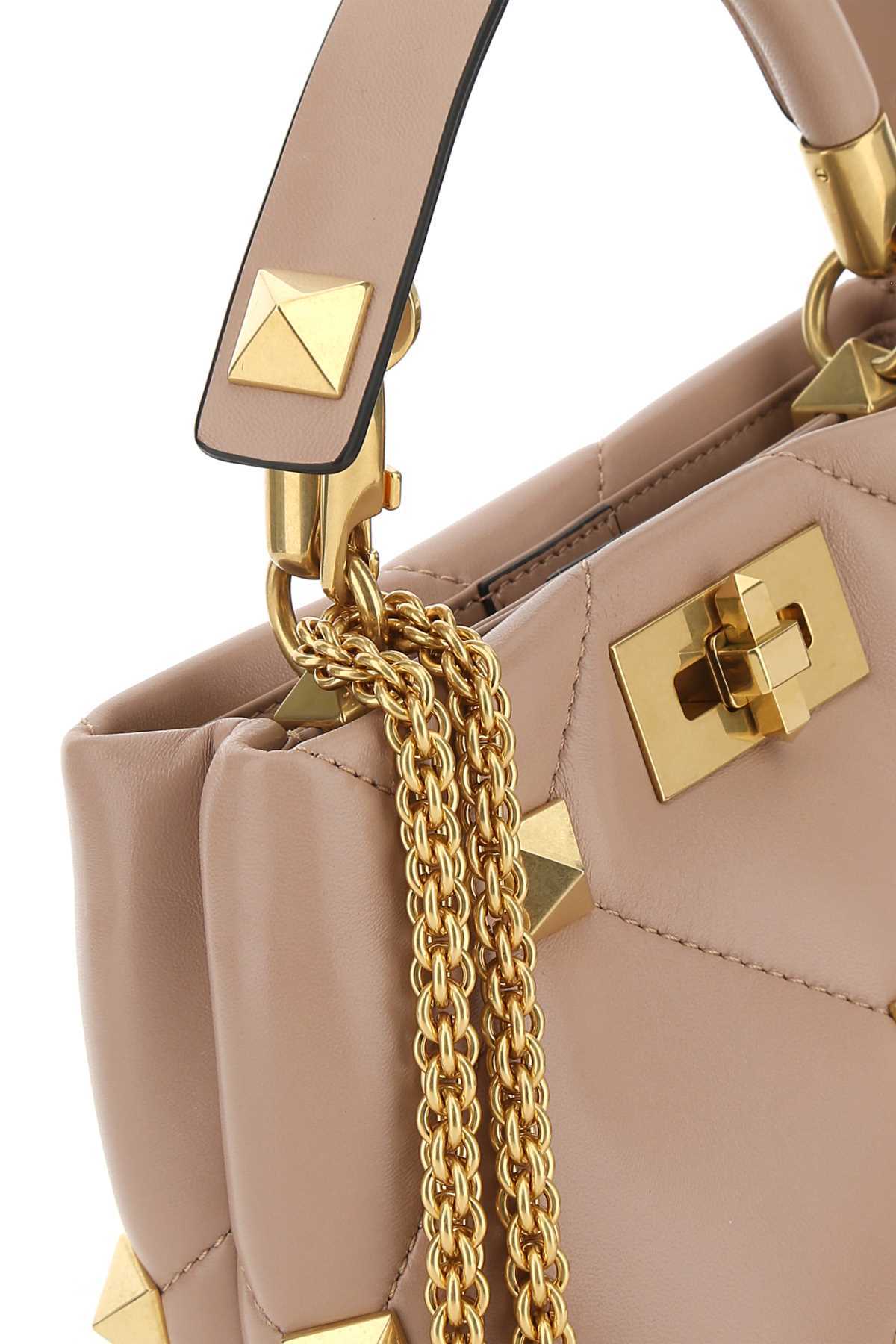 Valentino Small Roman Stud Leather Bag In Nude