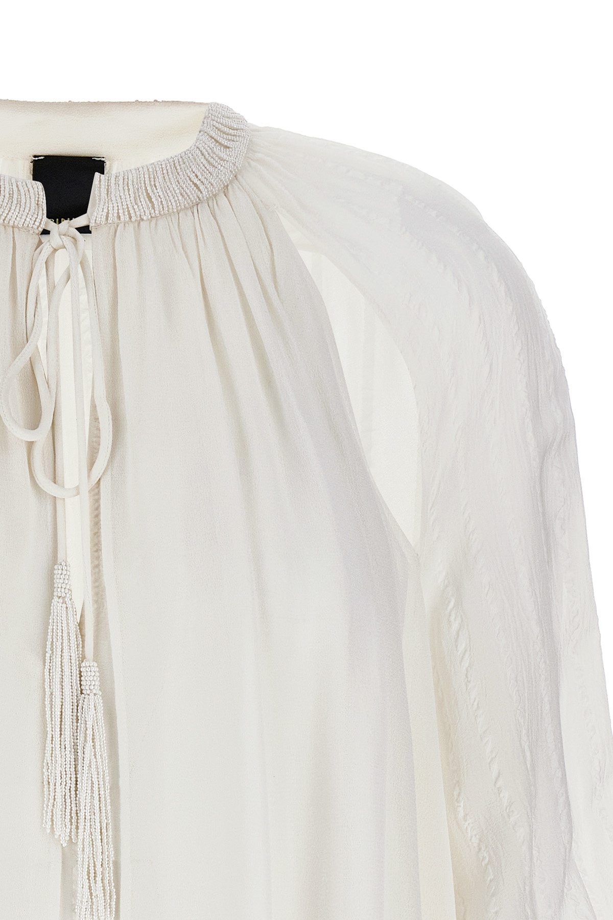 Pinko Layered Sheer Fabric Top With Tassel Detail In White