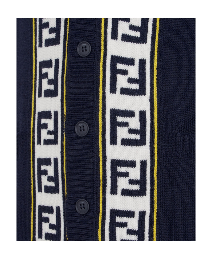 Fendi Logo Intarsia Button-up Vest In Blue
