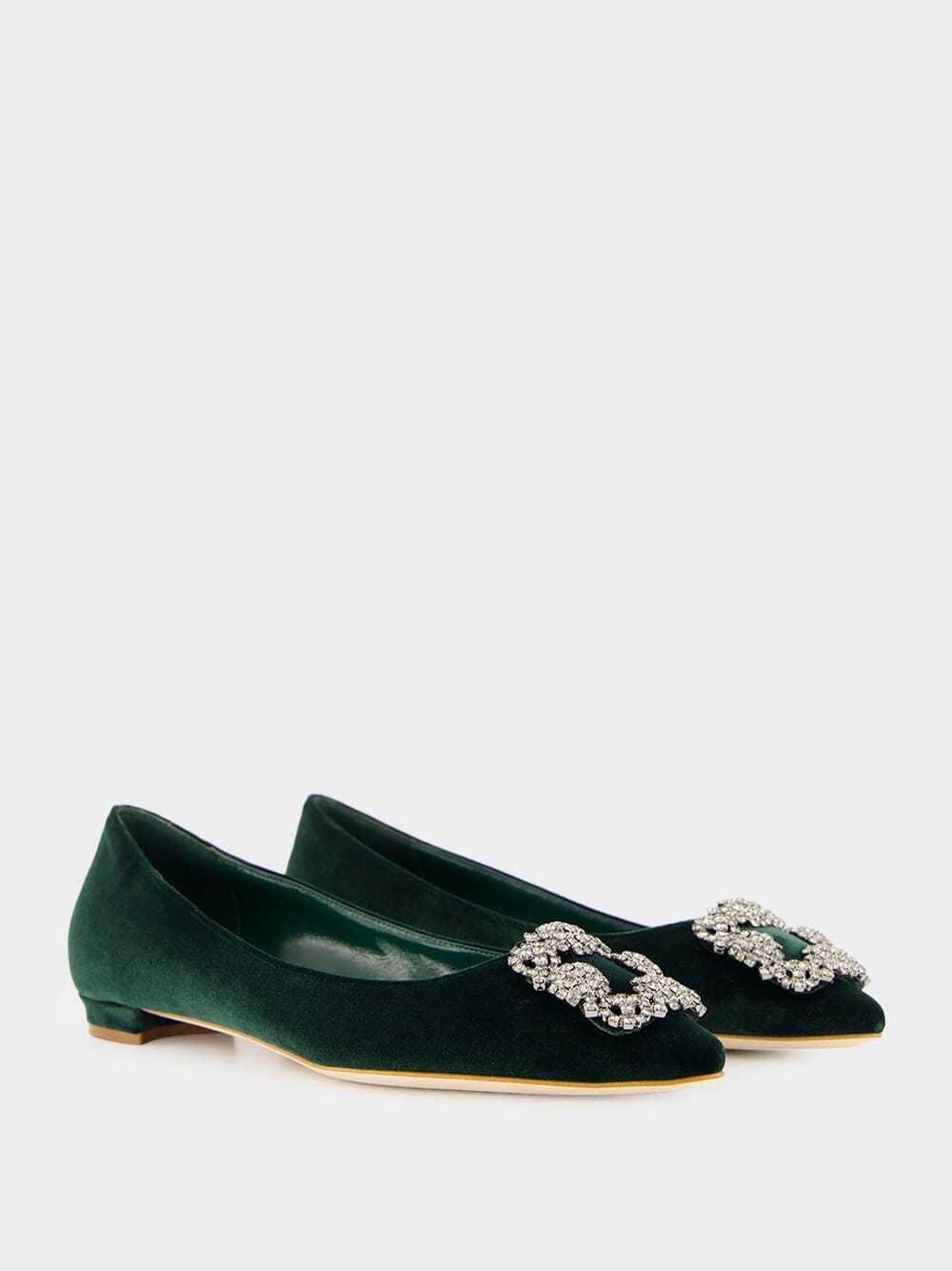 Manolo Blahnik Round Toe Flat Shoes In Green