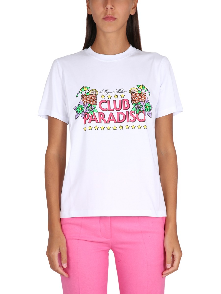 Msgm Graphic-print Cotton T-shirt In White