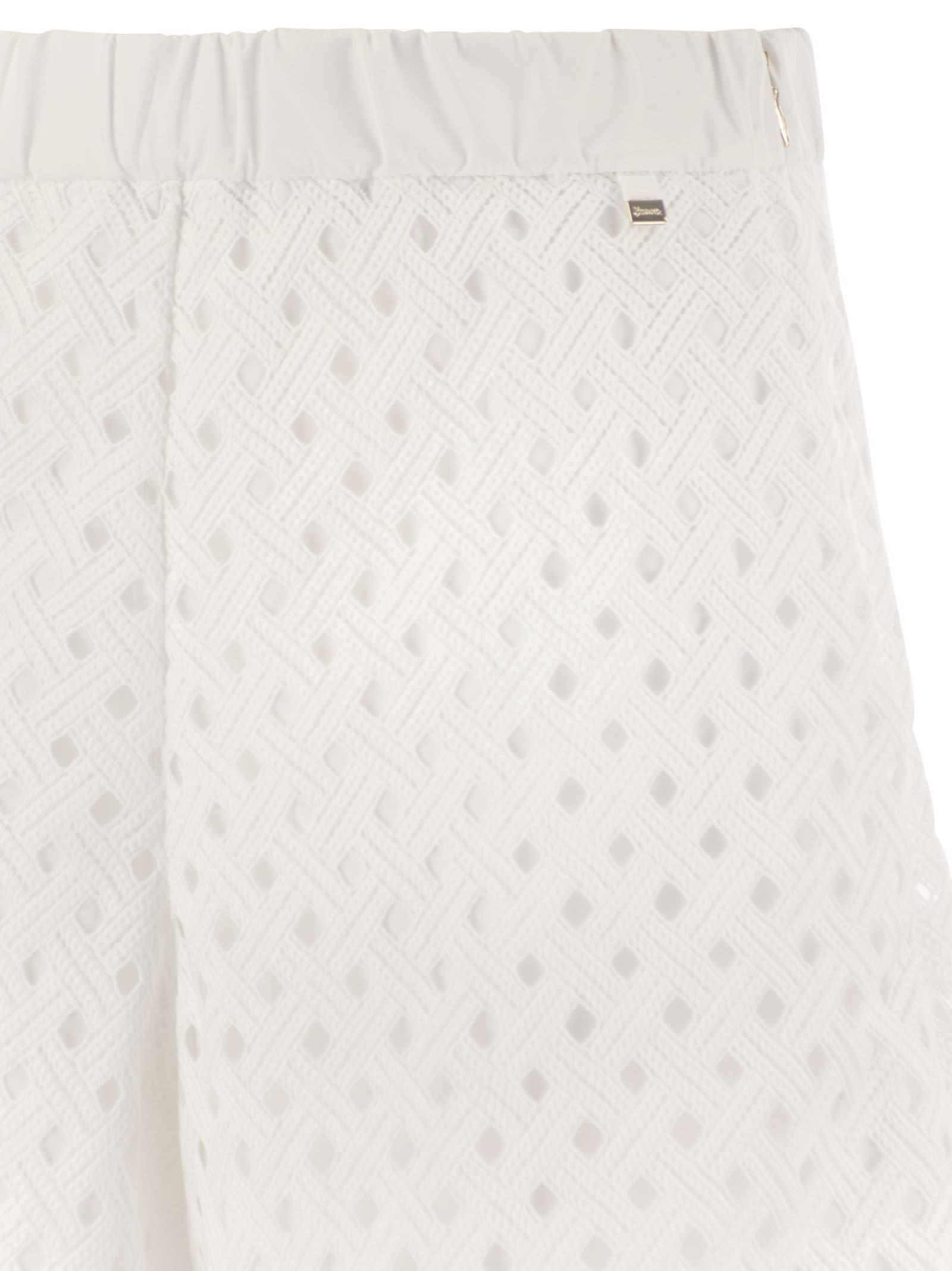 Herno Women Perforated Shorts With Geometric Shapes In White