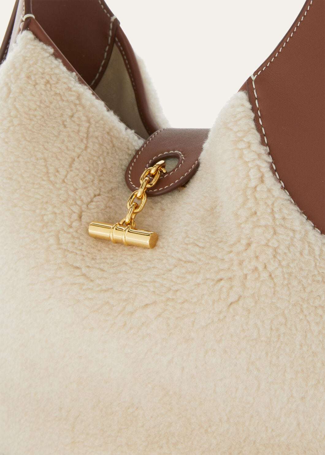 Loro Piana Medium Bobbin Shearling Leather-trim Shoulder Bag In Neutral