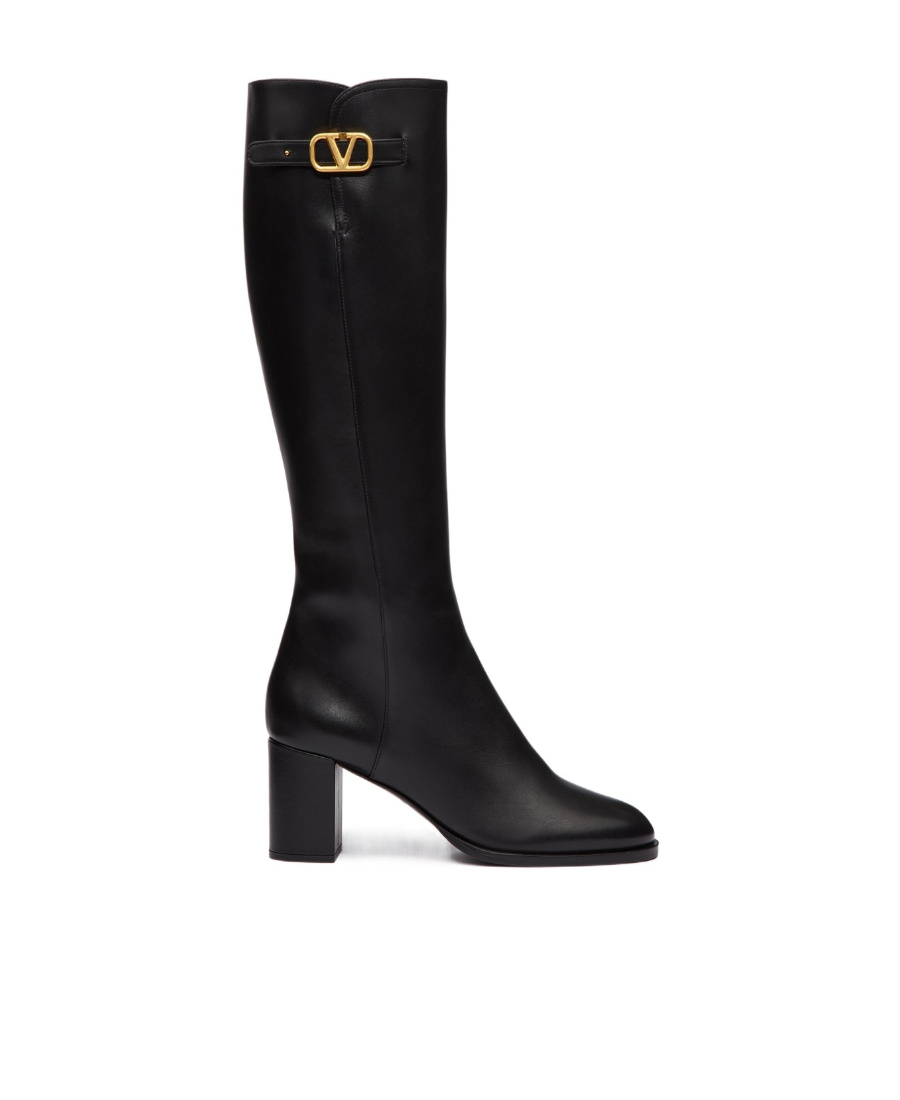 Valentino Garavani Vlogo Signature Calfskin Boot 70mm Woman Black 38.5 In Black