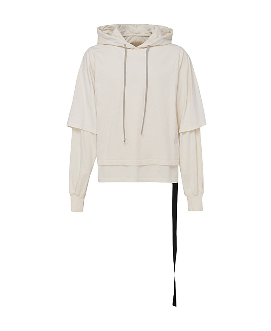 Rick Owens Drkshdw Layered Hooded Sweatshirt In White