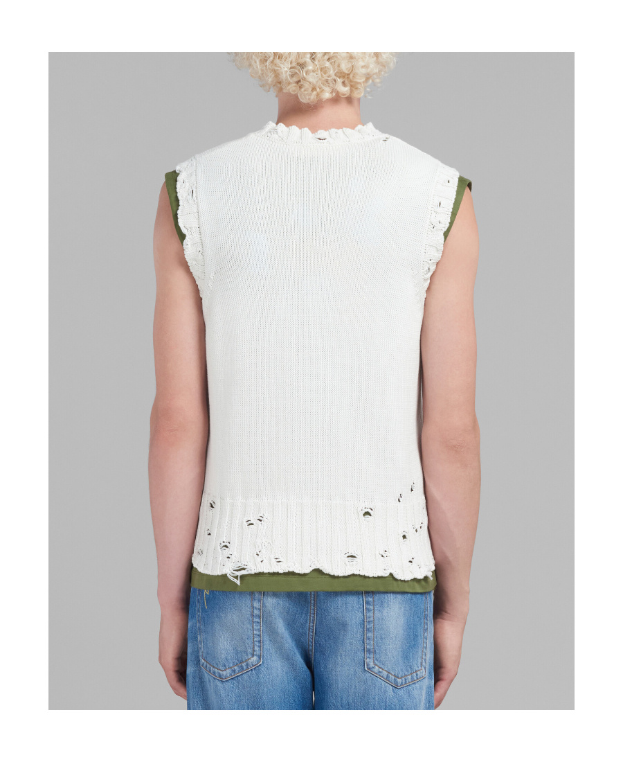 Marni Distressed-finish Knitted Vest In White