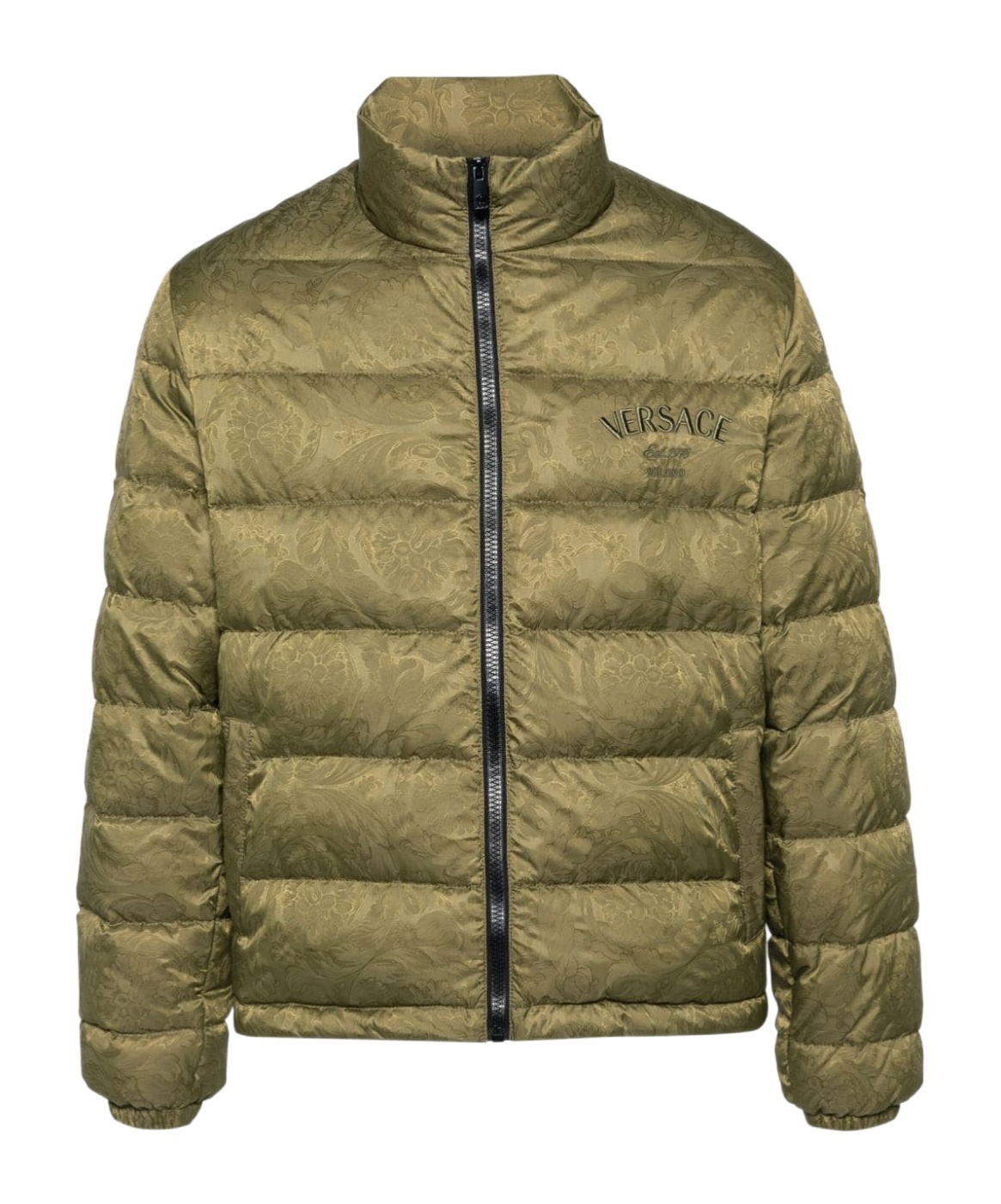 Versace Barocco-print Padded Jacket In Green