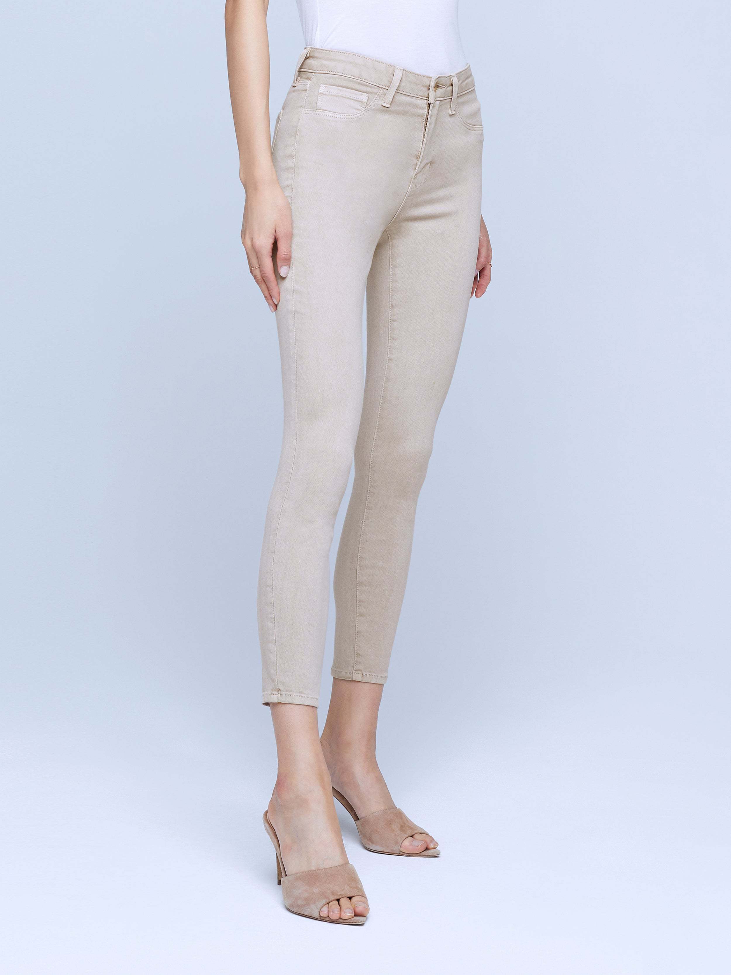 L'agence Margot Cropped Coated High-rise Skinny Jeans In Biscuit