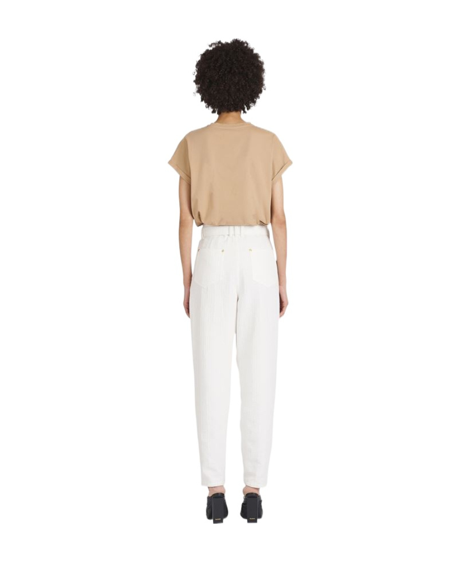 Balmain Boyfriend Cut Jeans With Buckle Monogram Print In White