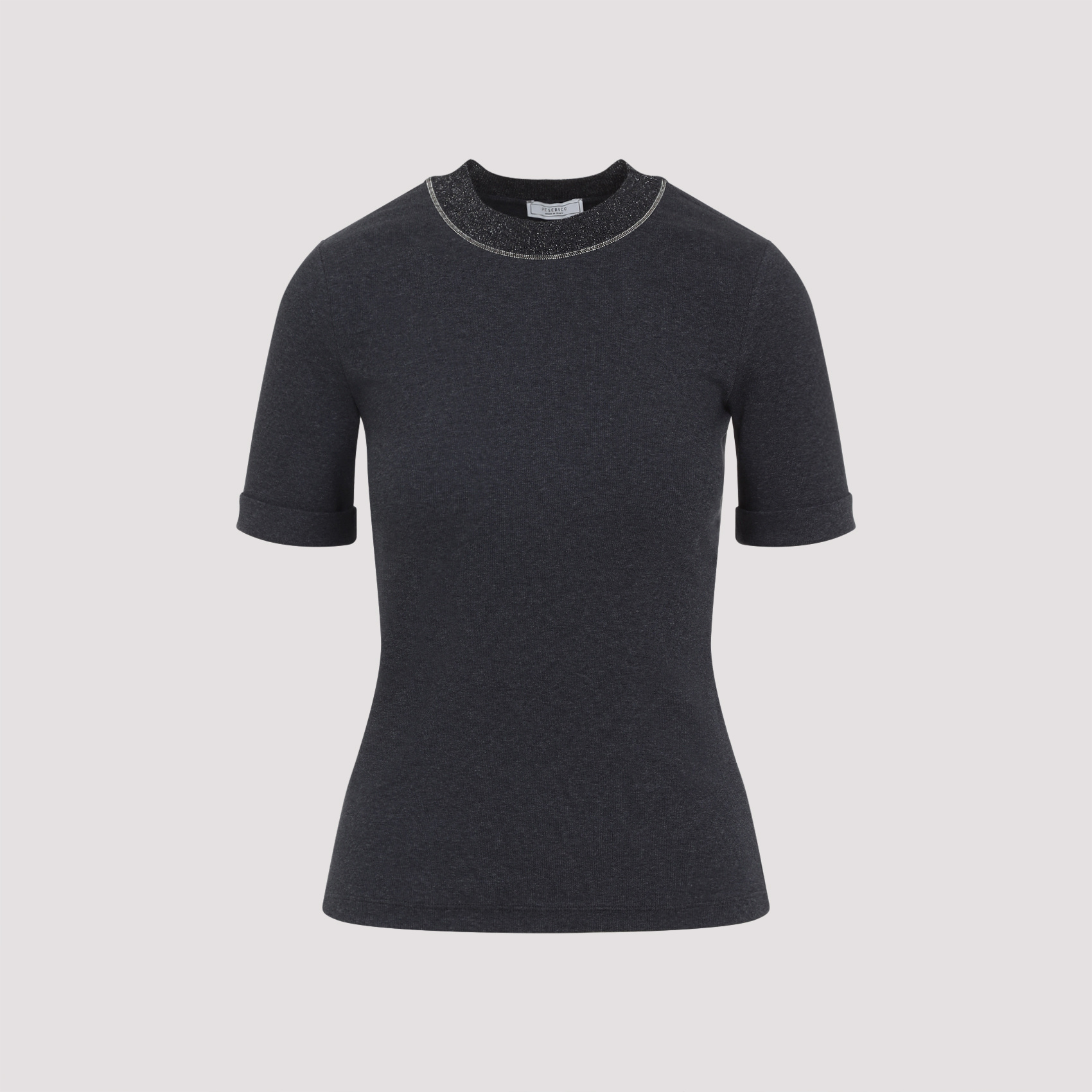 Peserico Ribbed Crew Neck T-shirt With Lurex Detail In Black