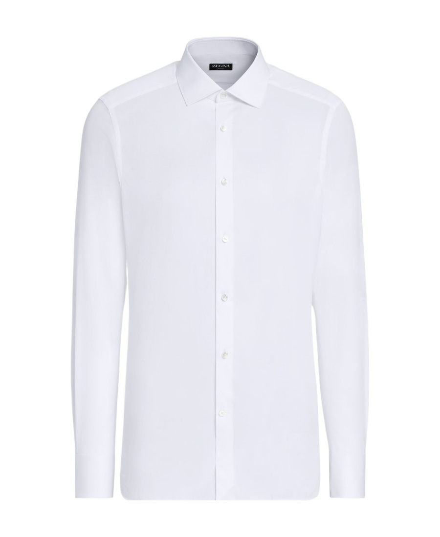 Zegna Micro Striped Trecapi Tailored Fit Long Sleeve Shirt In White