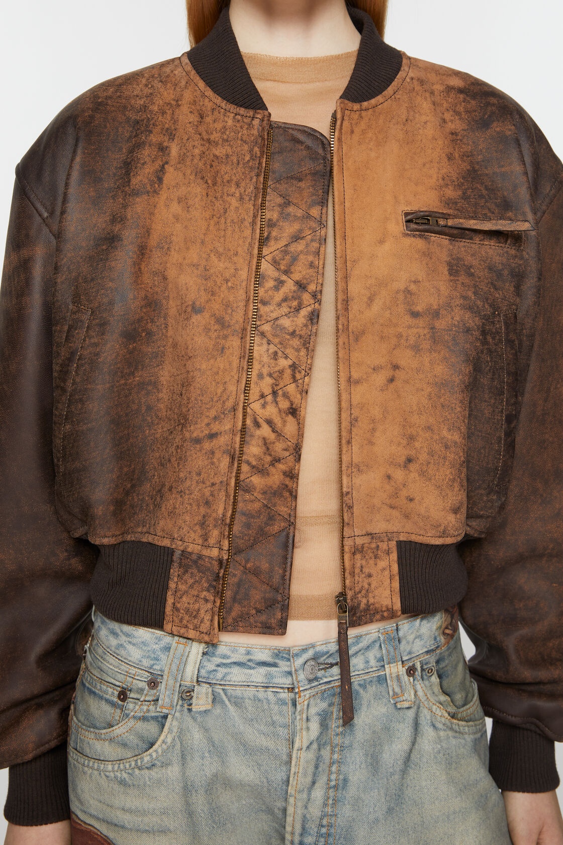 Acne Studios Leather Bomber Jacket In Brown