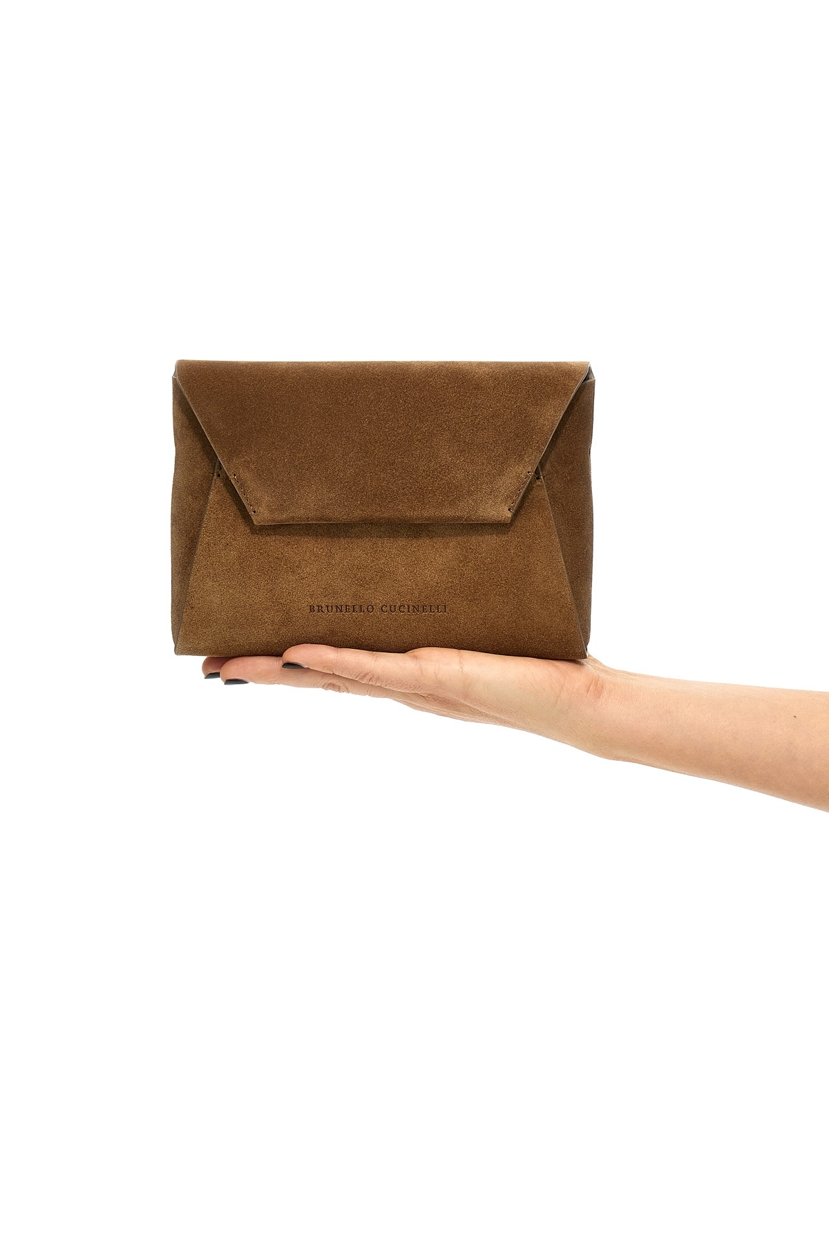 BRUNELLO CUCINELLI MONILI-EMBELLISHED SUEDE CLUTCH BAG
