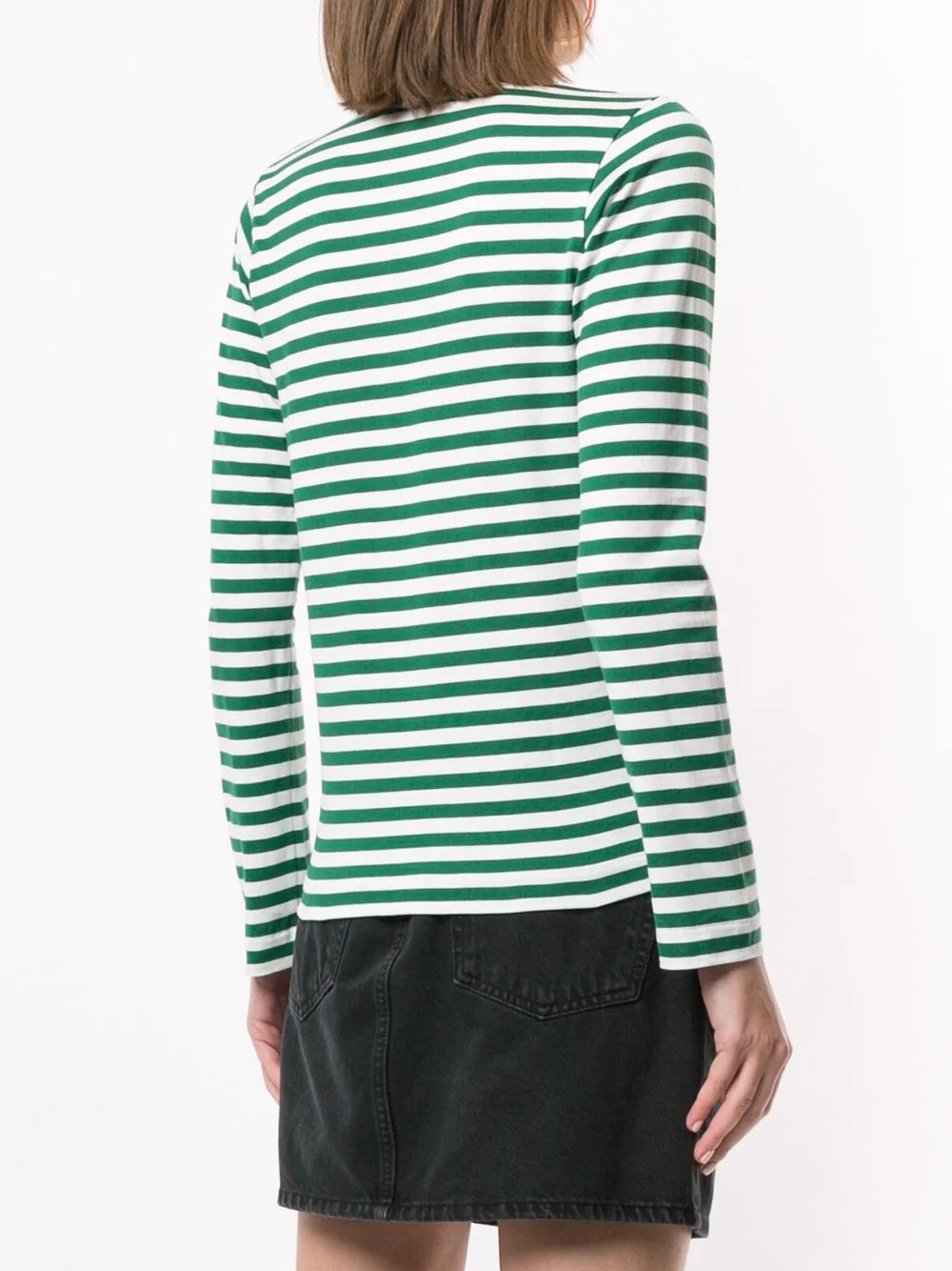 Comme Des Garçons Play Striped Red Heart Long-sleeve Shirt In Green
