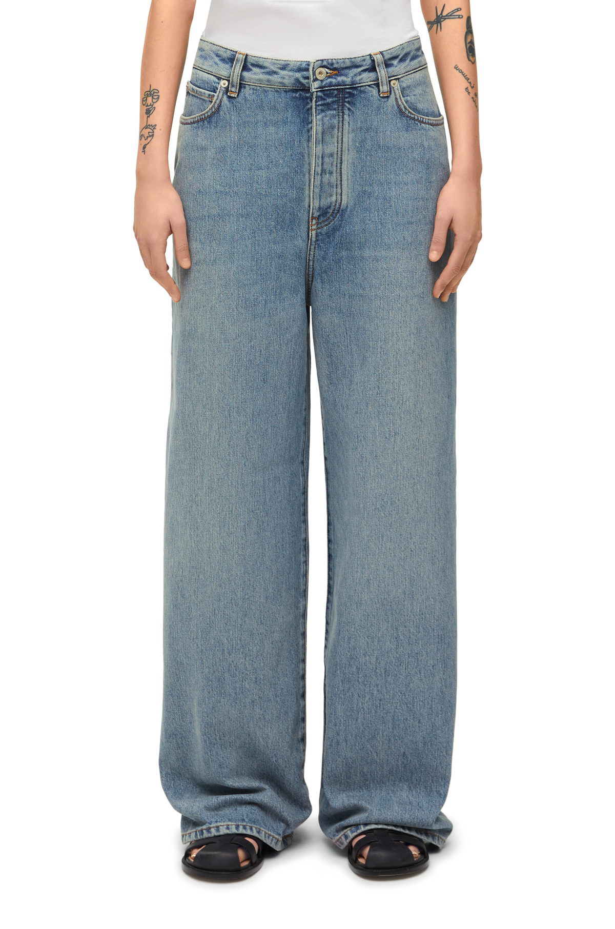 Loewe High Waist Denim Trousers In Gray