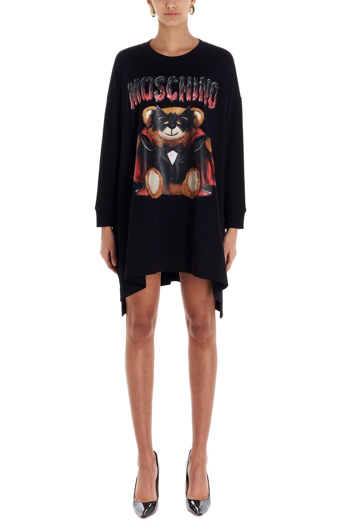Moschino Bat Teddy Bear Print Dress In Black