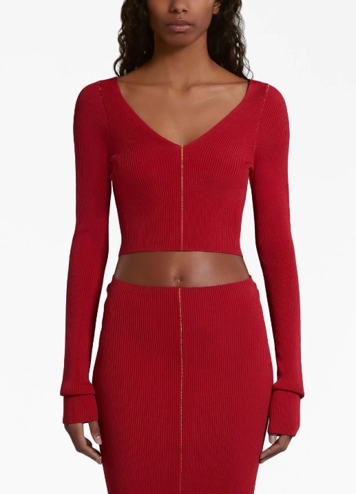 Marni Ribbed V-neck Sweater In Red