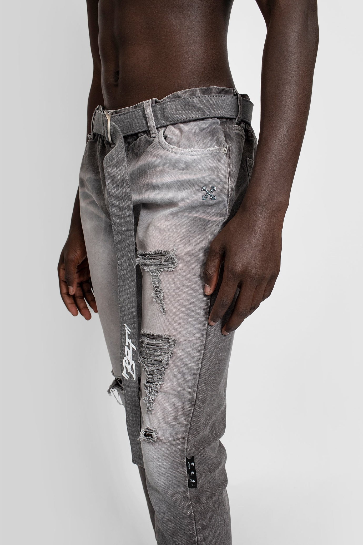 Off-white Straight Jeans With Stone Washing Effect In Gray