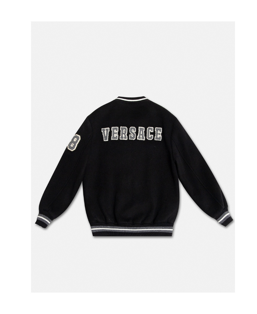 Versace Logo-patch Zip-up Bomber Jacket In Black