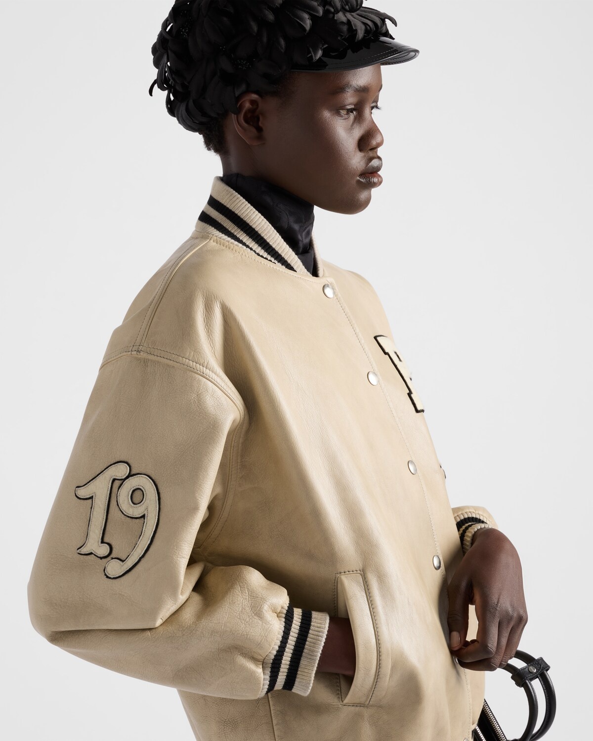 Prada Padded Leather Varsity Jacket Women In Pink