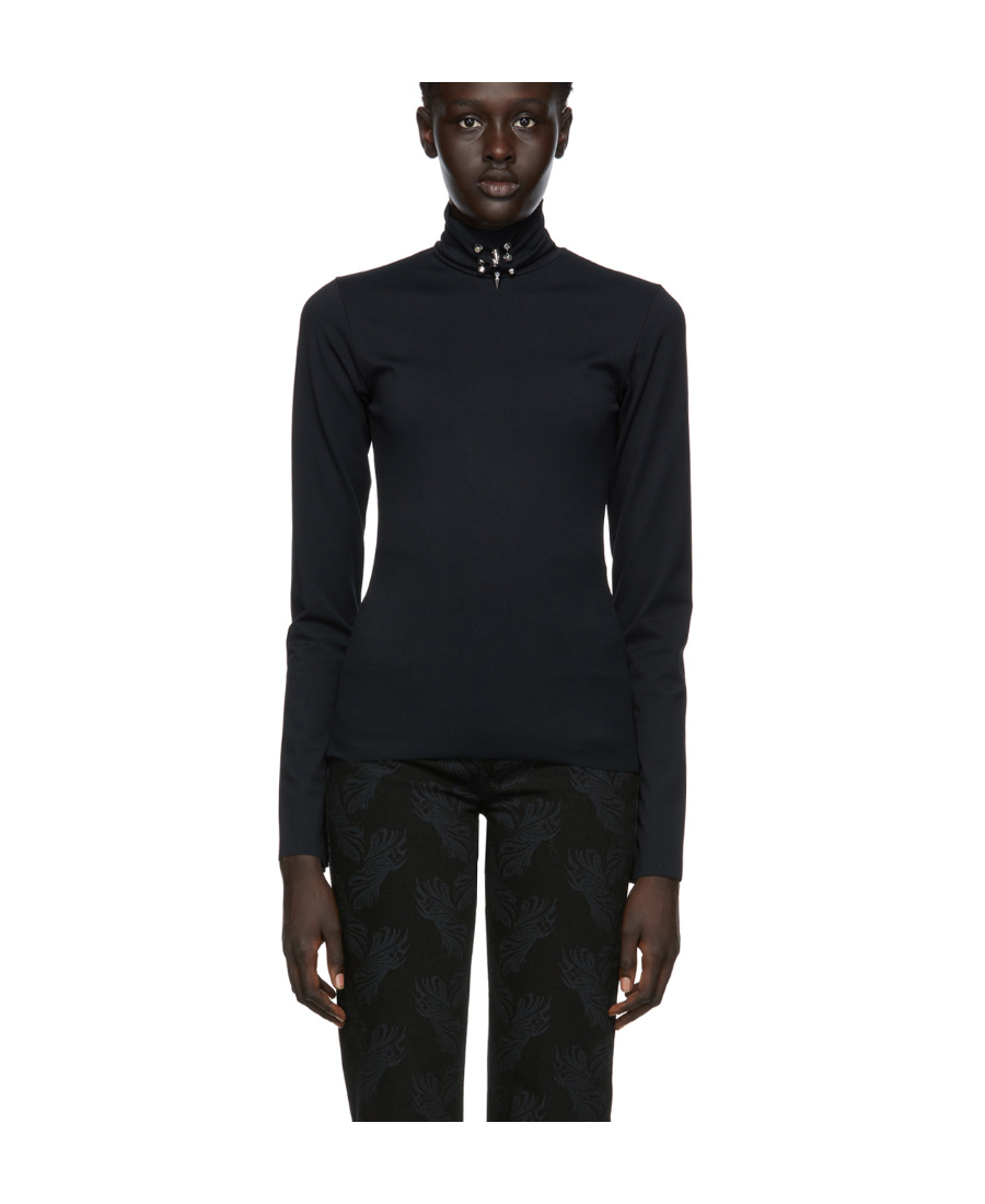 We11 Done High-neck Studded Long Sleeve Top In Black