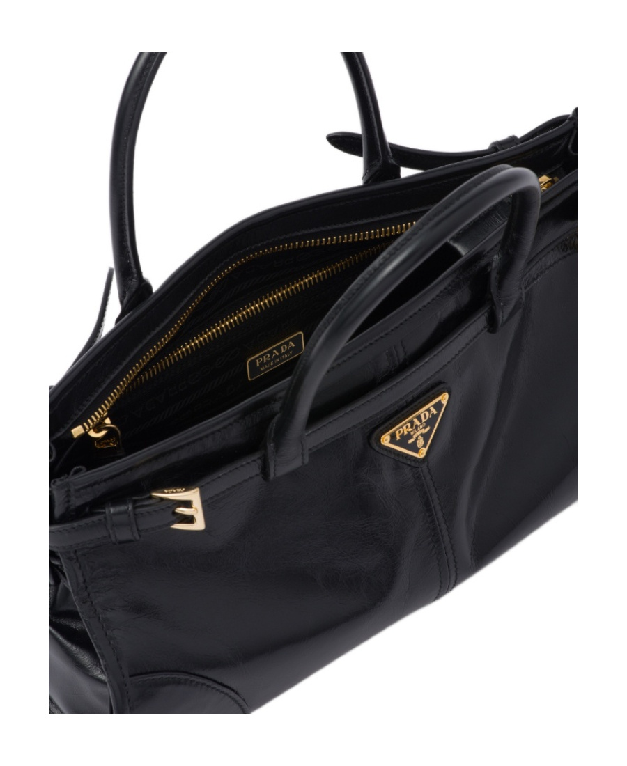 Prada Bonnie Medium Naplak Patent Leather Handbag In Black