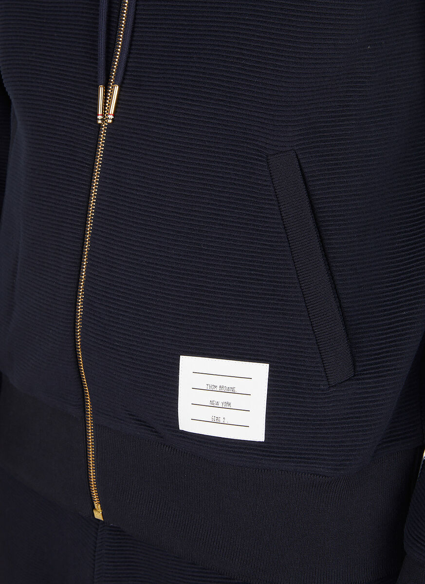 Thom Browne 4-bar Zip-up Hooded Sweatshirt In Blue
