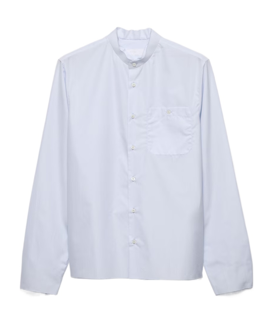 Prada Mandarin-collar Patch Pocket Shirt In Blue