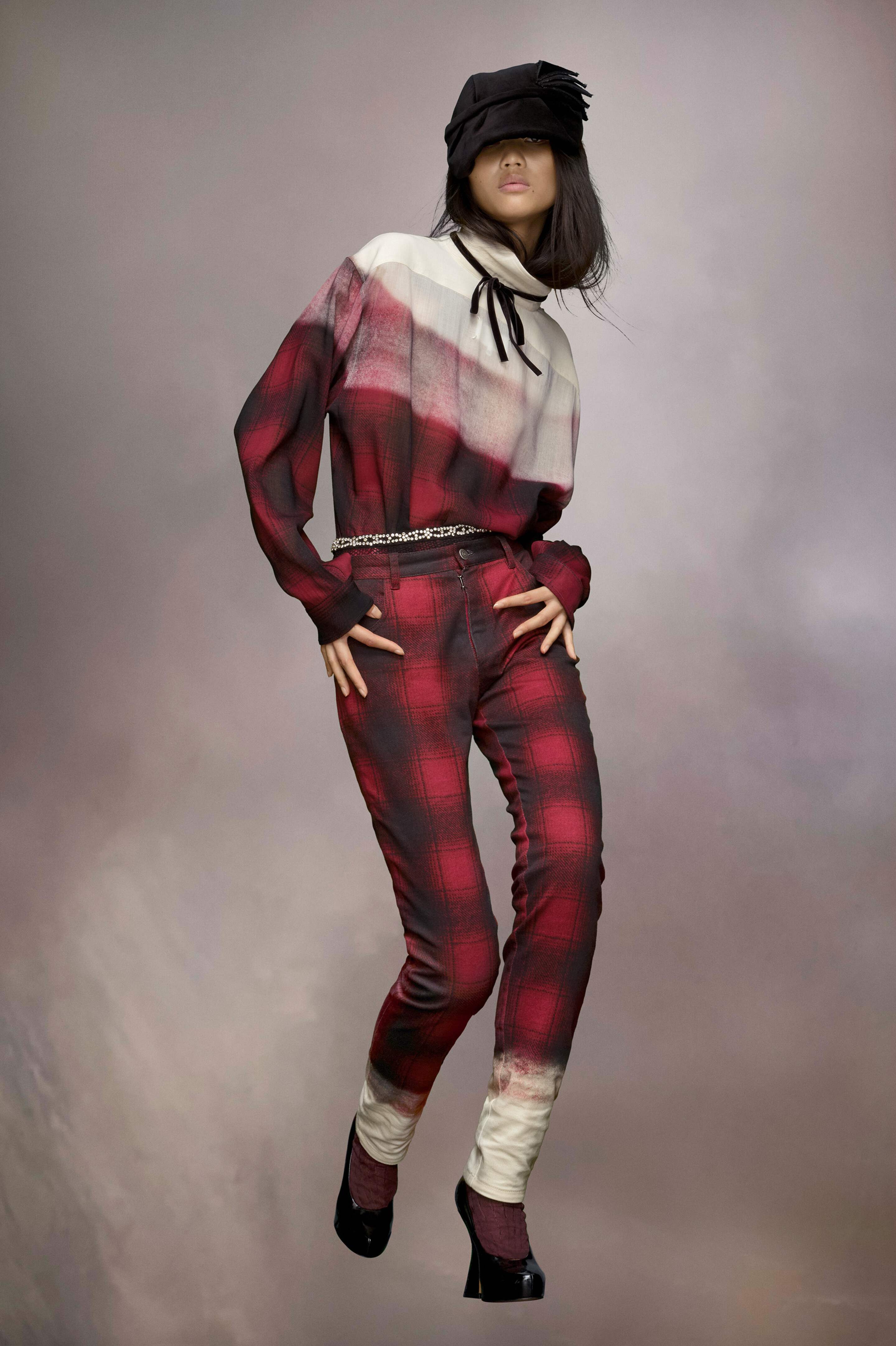 Maison Margiela Tartan-check Tapered Trousers In Black