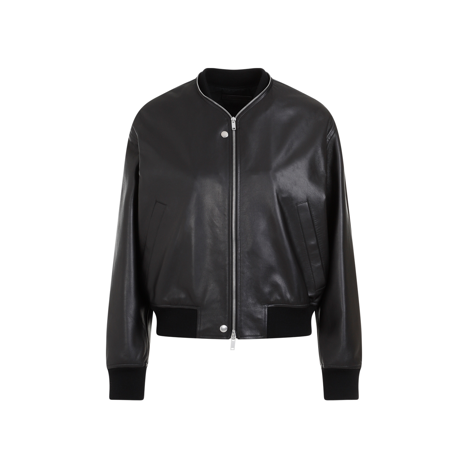 Jil Sander Leather Bomber Jacket In Black