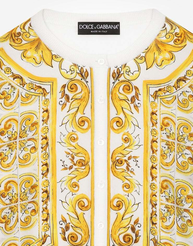 Dolce & Gabbana Silk Cardigan With Majolica Panel In White