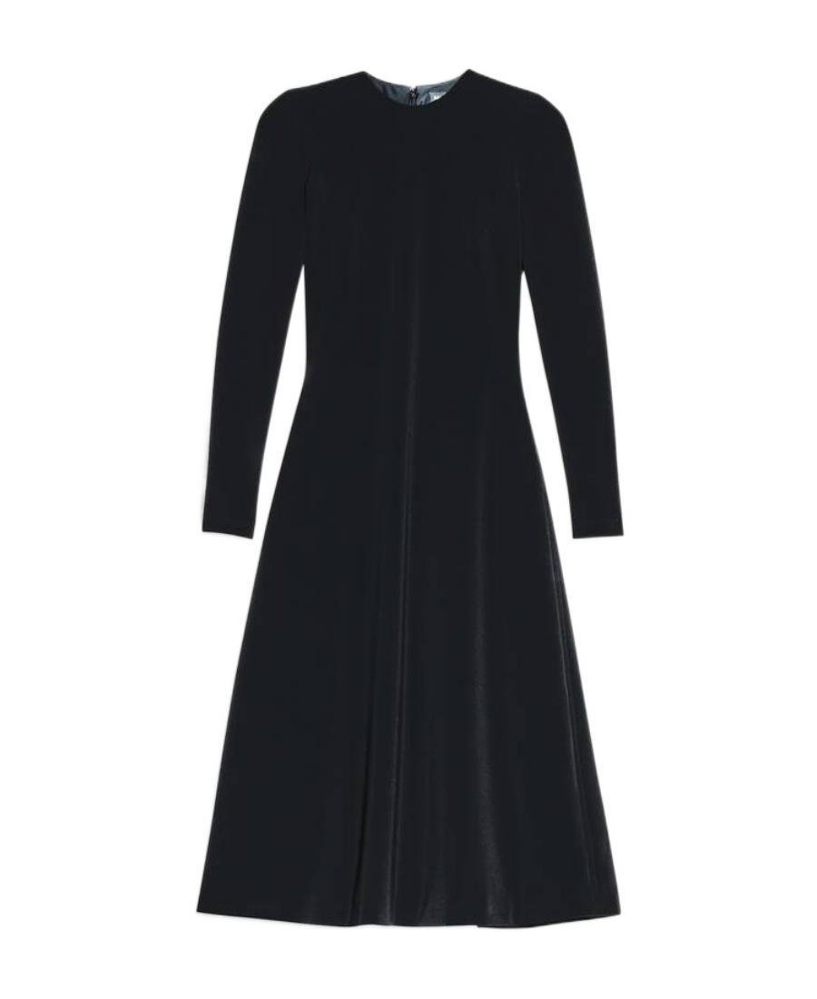 BALENCIAGA BALENCIAGA CREWNECK PLEATED LONG-SLEEVED DRESS
