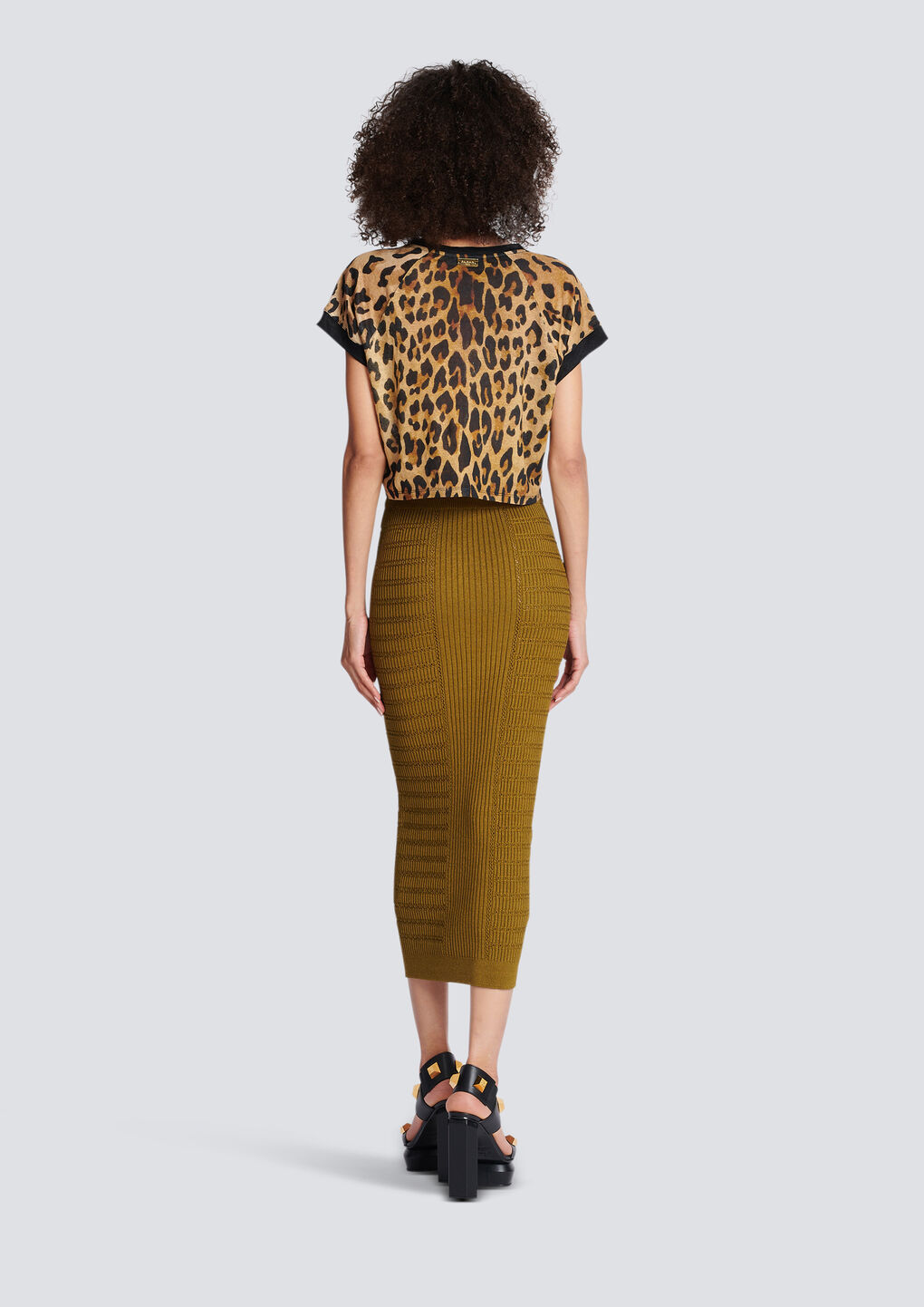 Balmain Leopard-print Cropped T-shirt In Black
