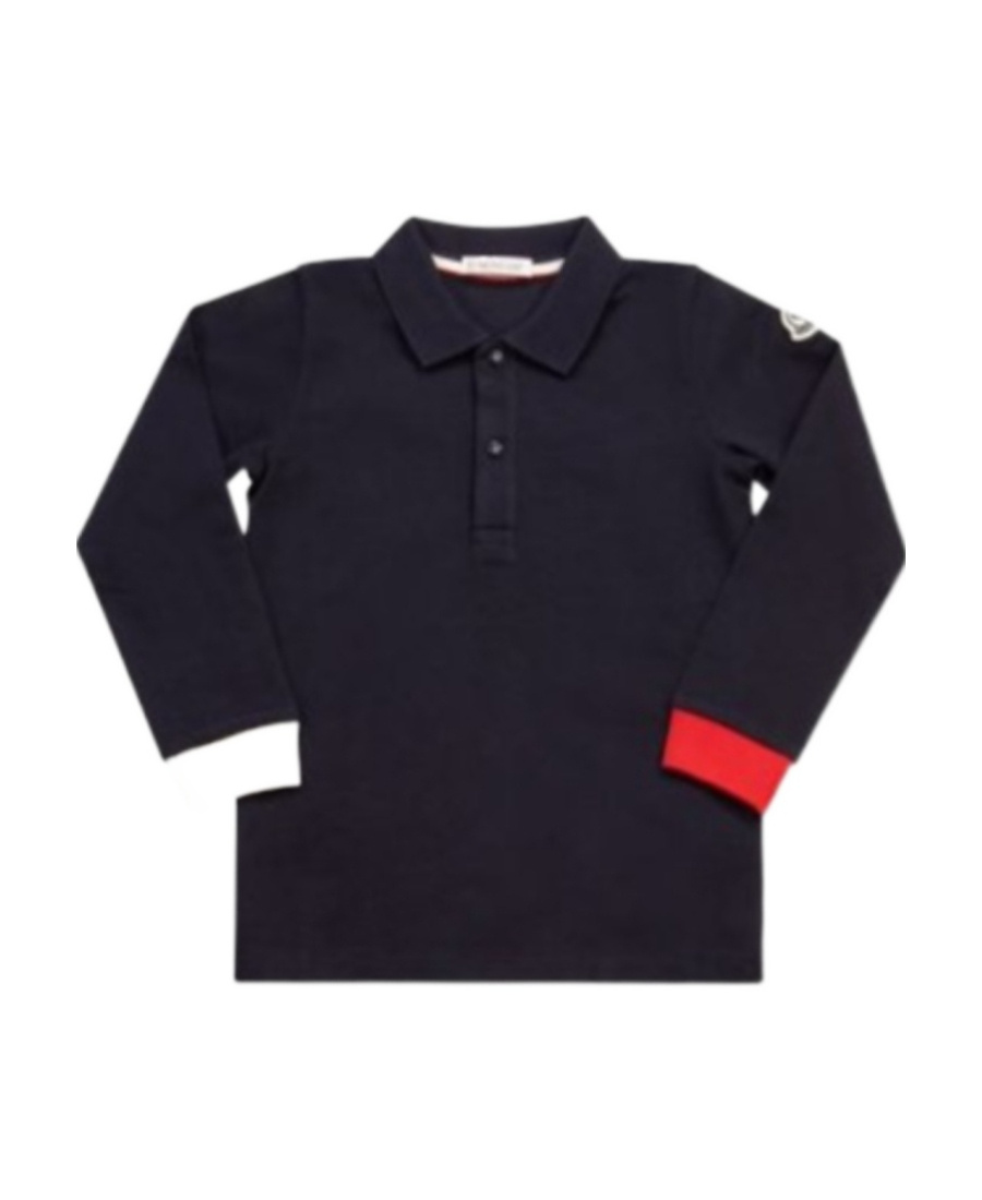 Moncler Lapel Long-sleeved Polo Shirt In Blue