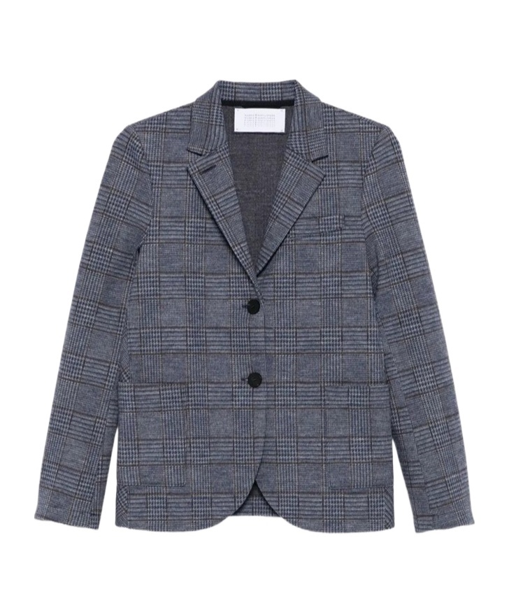 Harris Wharf London Button Check Blazer In Gray