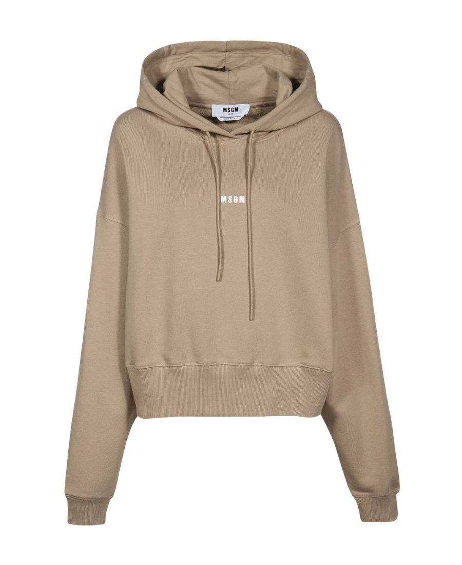 Msgm Cotton Hoodie In Nude