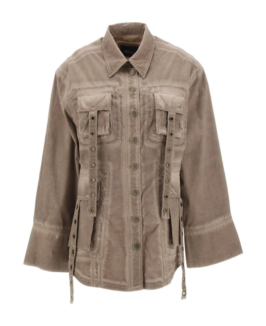 Blumarine Eyelet-embellished Denim Jacket In Brown