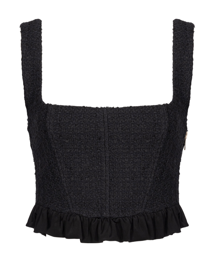 Pinko Corset Tweed Cropped Top In Black