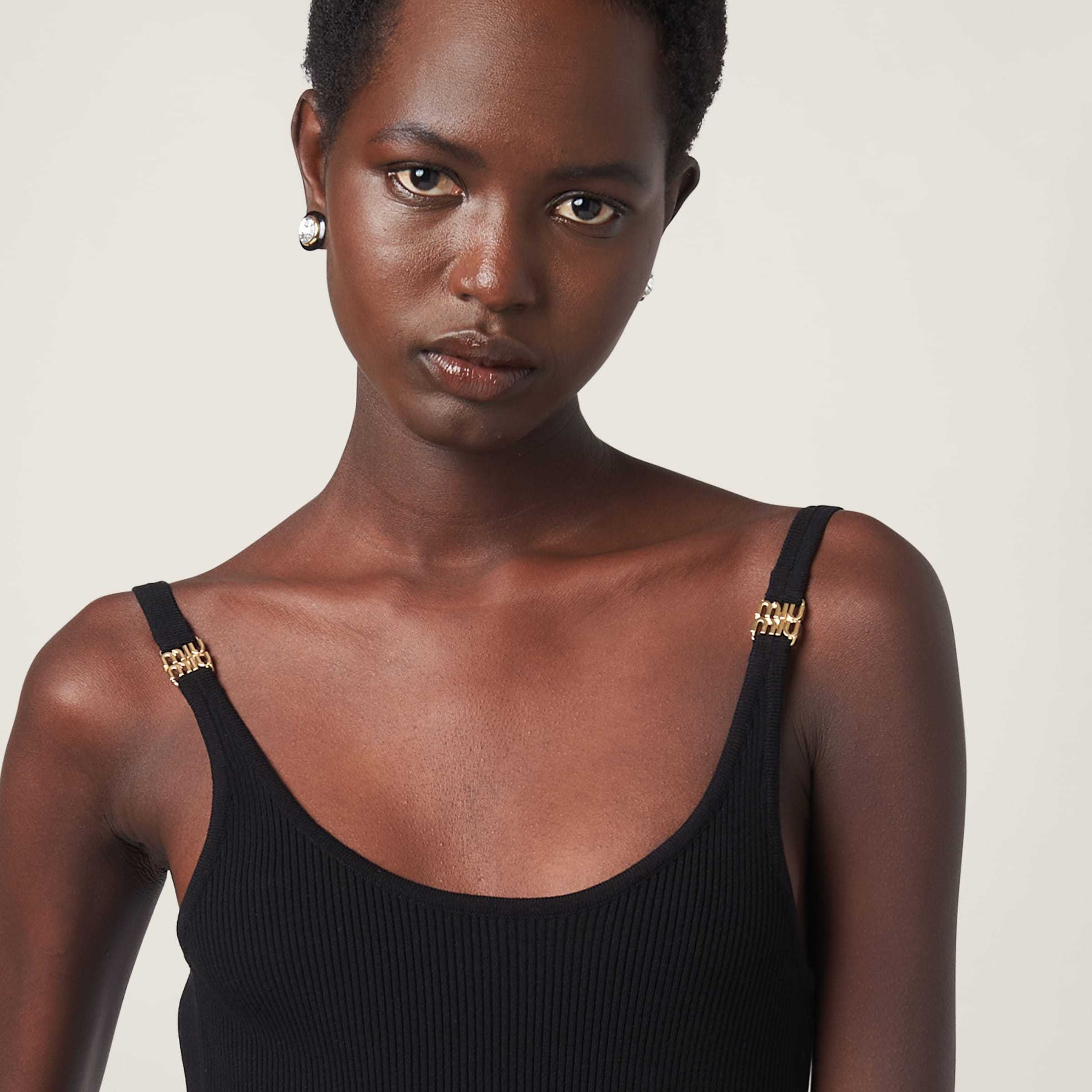 Miu Miu Ribbed Backless Metal Logo Midi Dress In Black