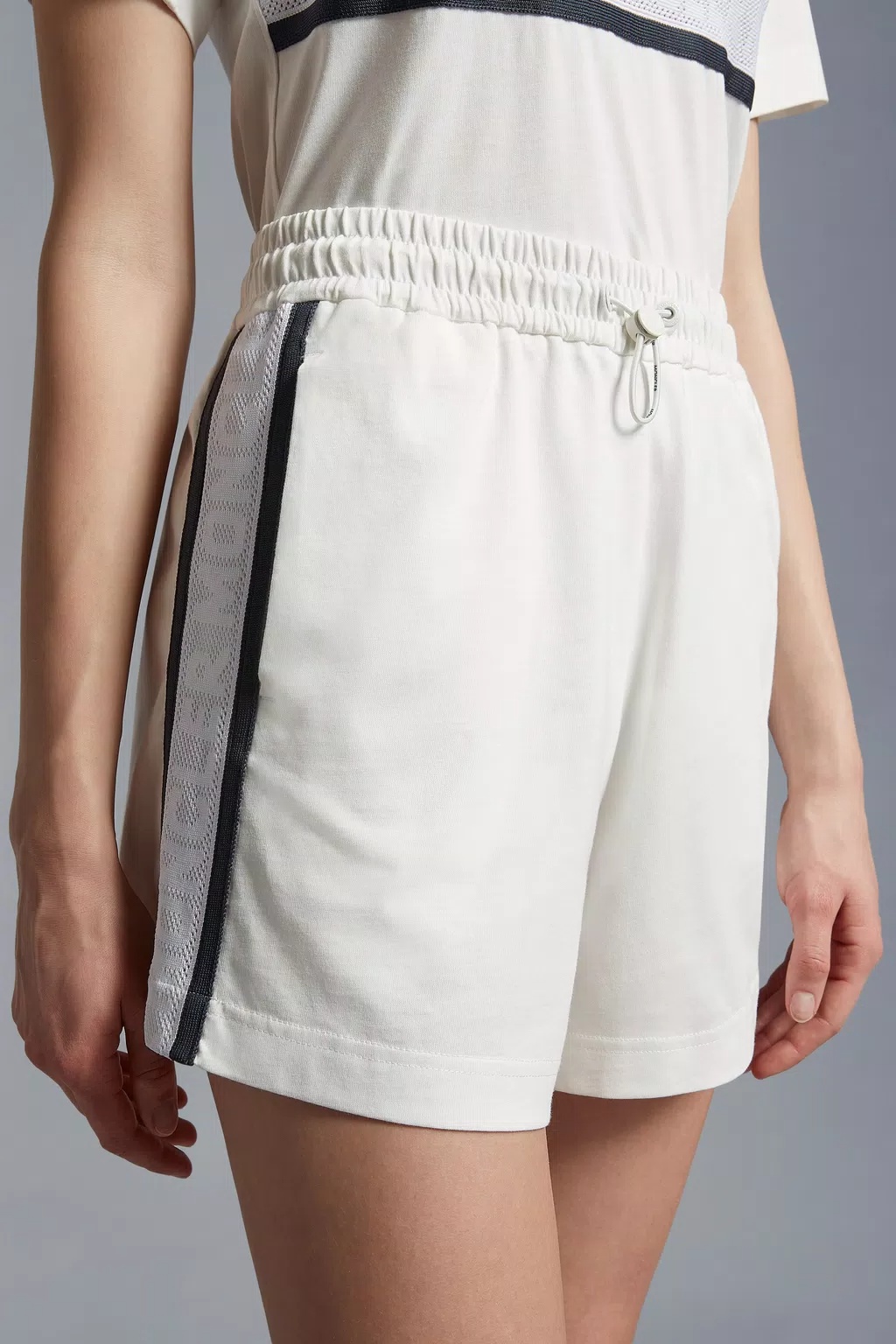 Moncler Stripe-detail Cotton Short Shorts In White