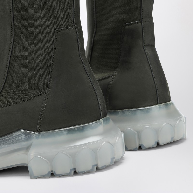 Rick Owens Dark Green Tractor Ankle Boots With Elastic Gussets In Black