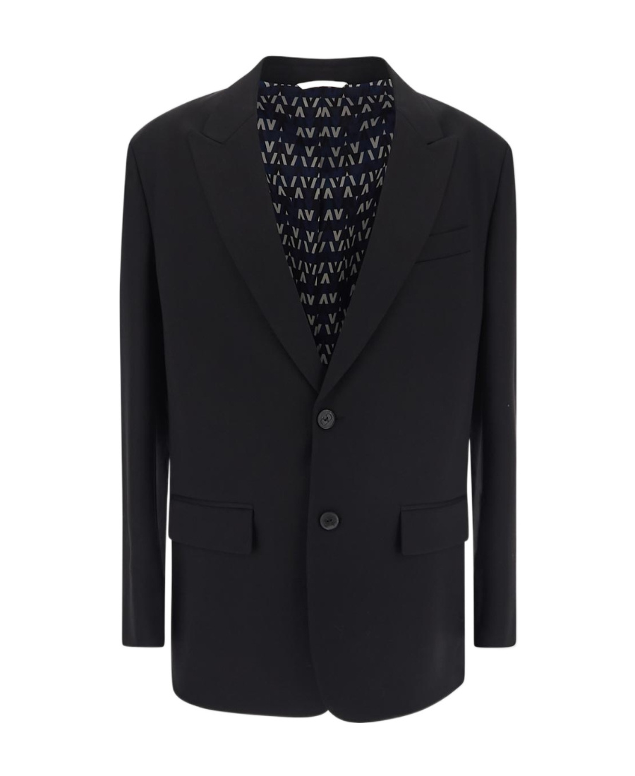 Valentino Single Breasted Long-sleeved Blazer In Black